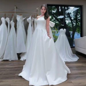 Adelaide satin ball gown wedding dress – front three-quarter view