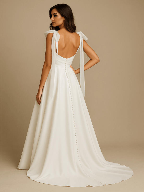 Kelly bridal gown with chapel-length train – side view, laurel&lace bridals