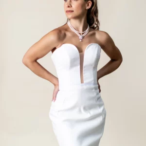 Margot strapless satin mermaid wedding dress front view, Laurel&Lace Bridals