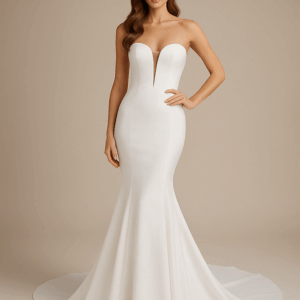 Margot strapless satin mermaid wedding dress front view, Laurel&Lace Bridals