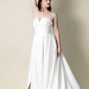 Vivien strapless satin wedding dress front view, laurel&lace bridals
