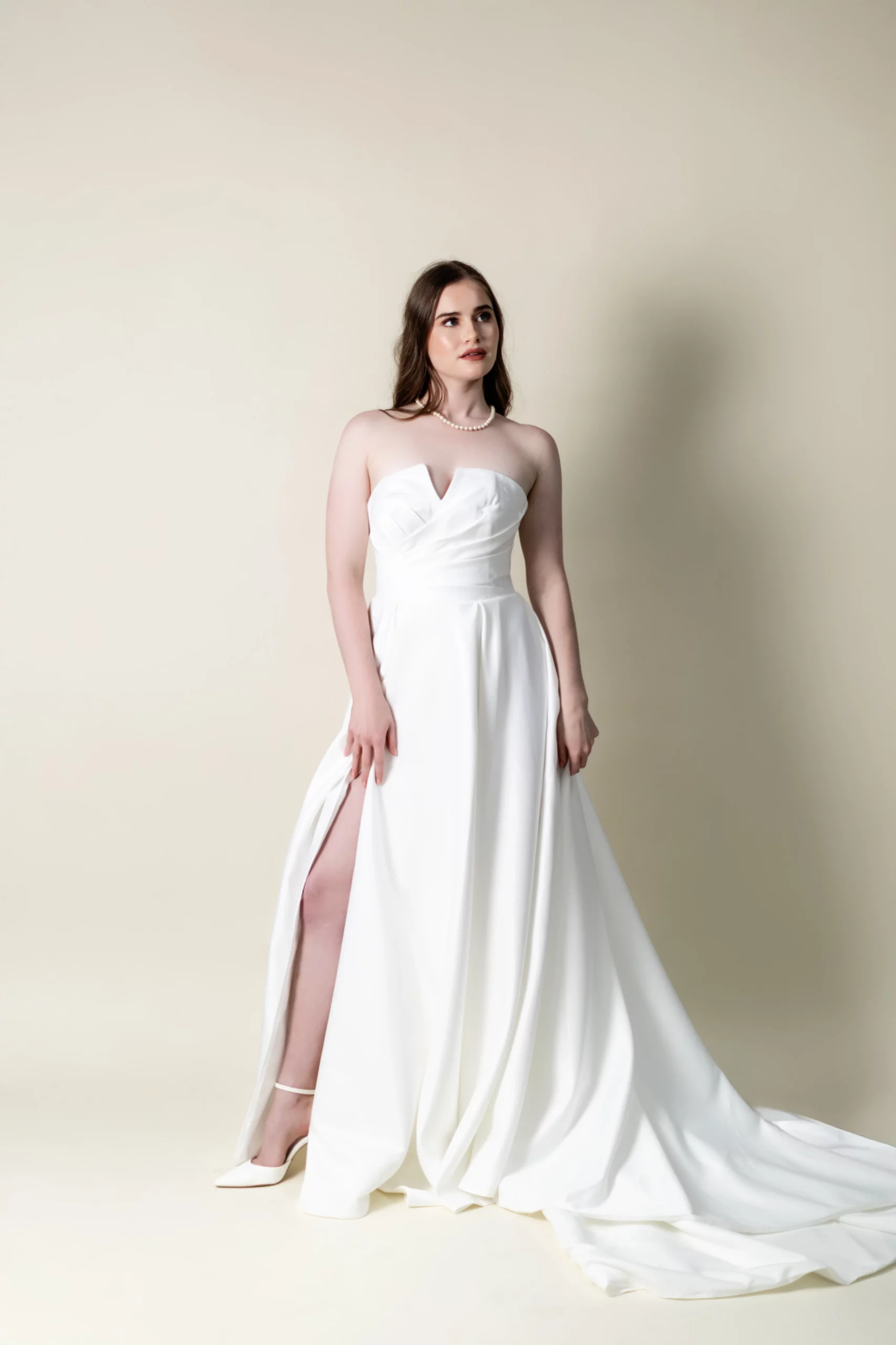 Vivien strapless satin wedding dress front view, laurel&lace bridals