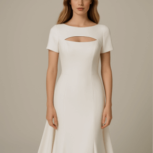 Jane wedding dress front view with detachable cape train, Laurel&Lace bridals