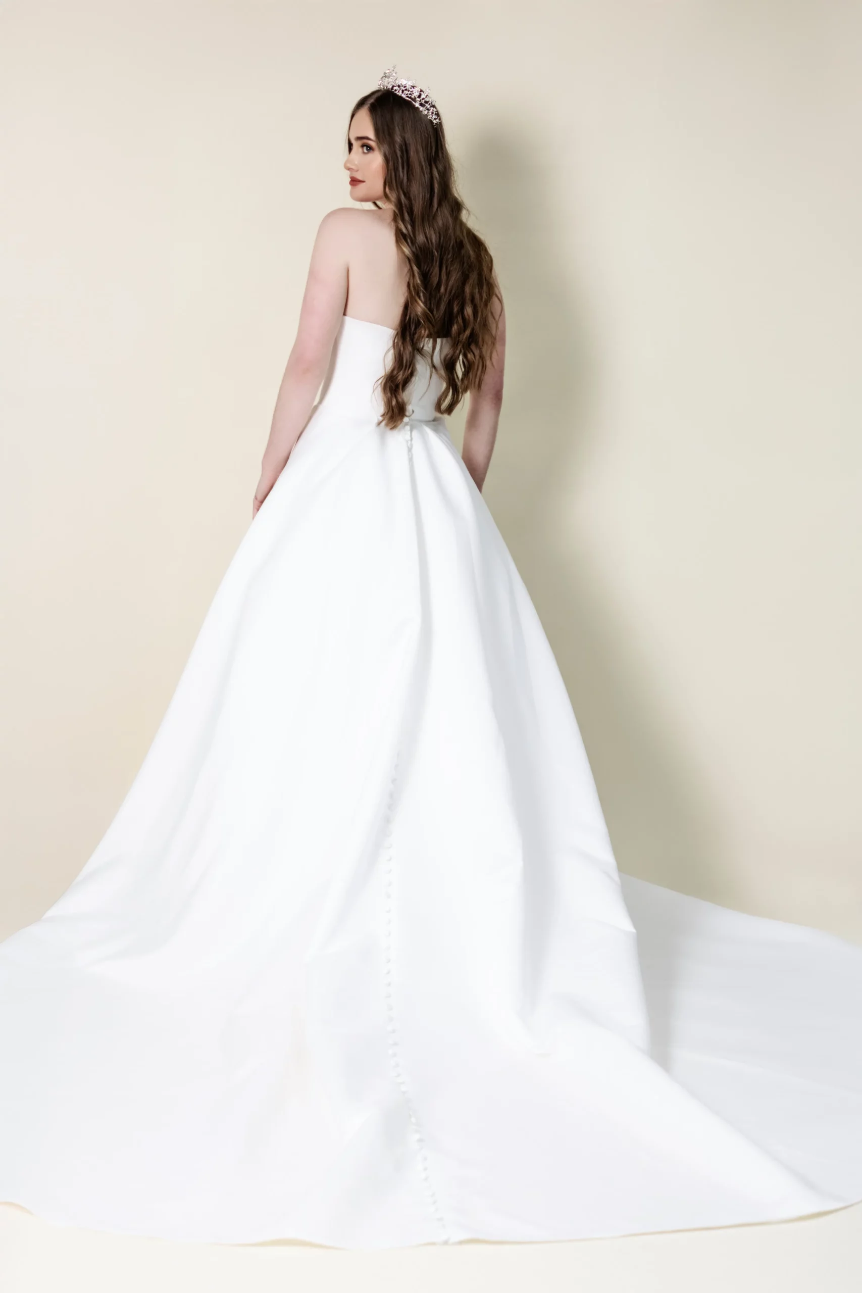 Margaret ball gown wedding dress back view – covered button detail and sweeping train, laurel&lace bridals