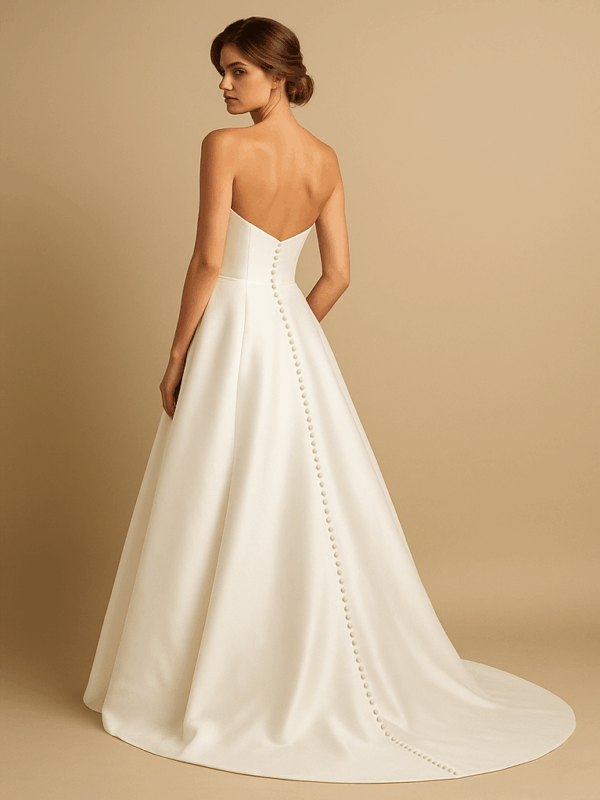 Margaret ball gown wedding dress back view – covered button detail and sweeping train, laurel&lace bridals