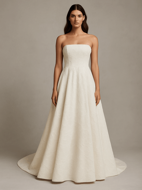 Bronwen strapless floral embroidered wedding dress front view