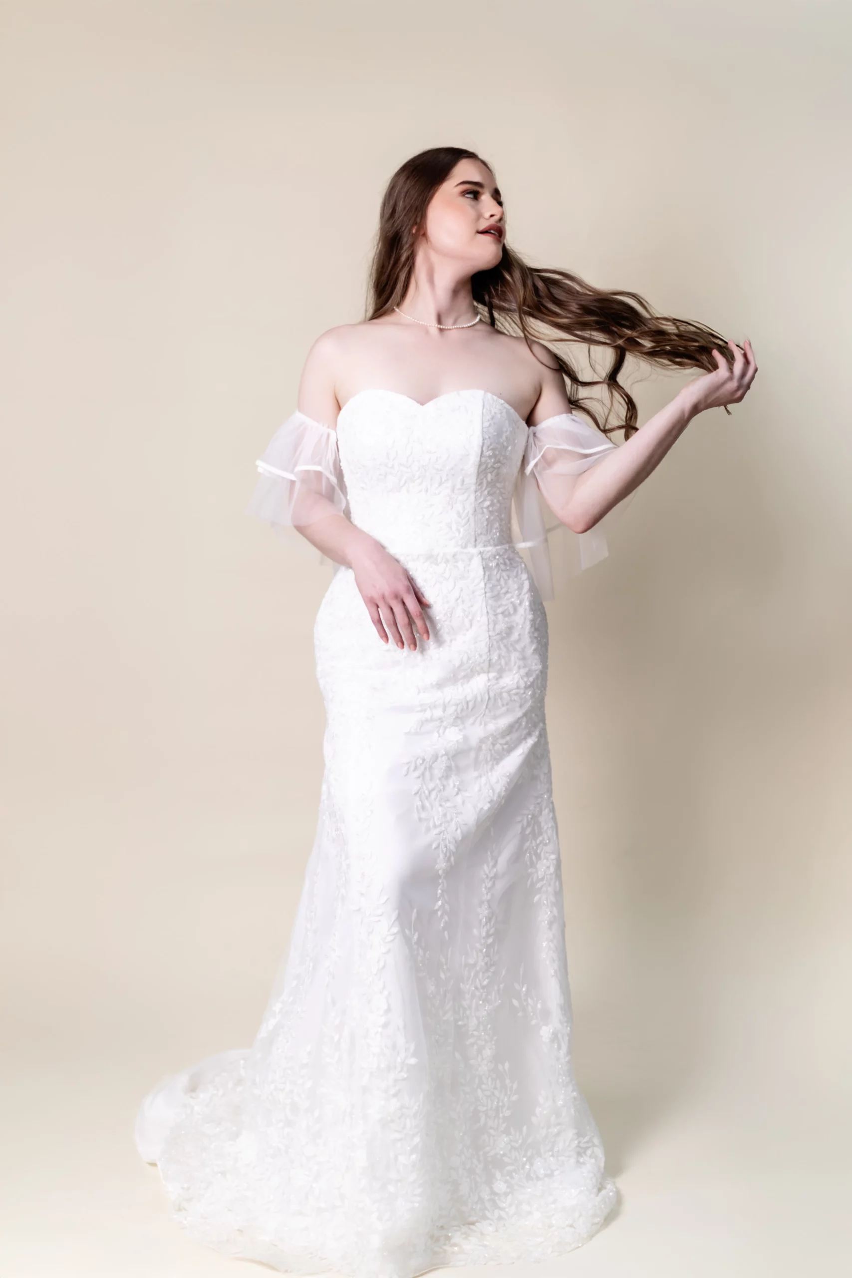 Sydney strapless sweetheart lace wedding dress front view