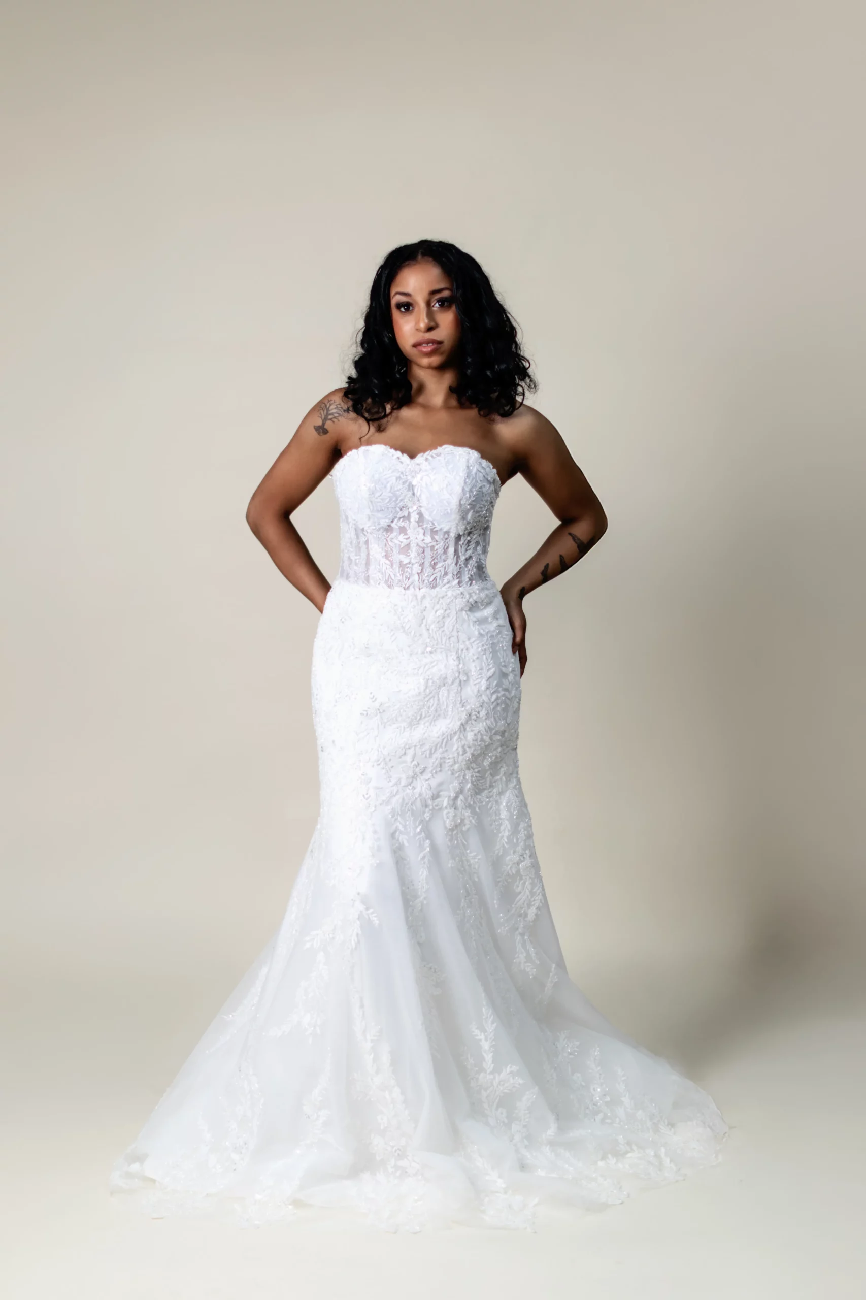 Lindsay mermaid wedding dress front view, Laurel&Lace Bridals