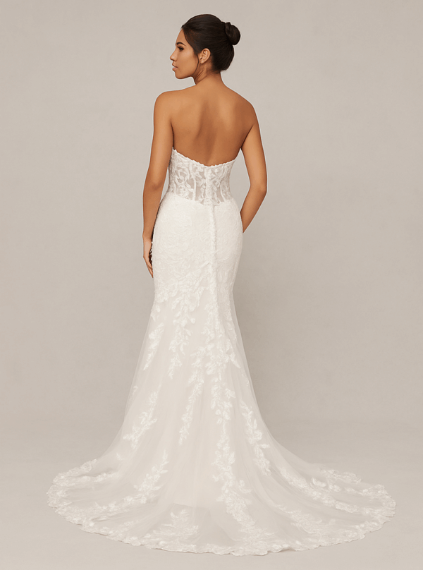 Lindsay mermaid wedding gown with chapel-length lace train back view