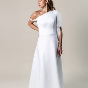 Amy one-shoulder modern crepe wedding dress – front view