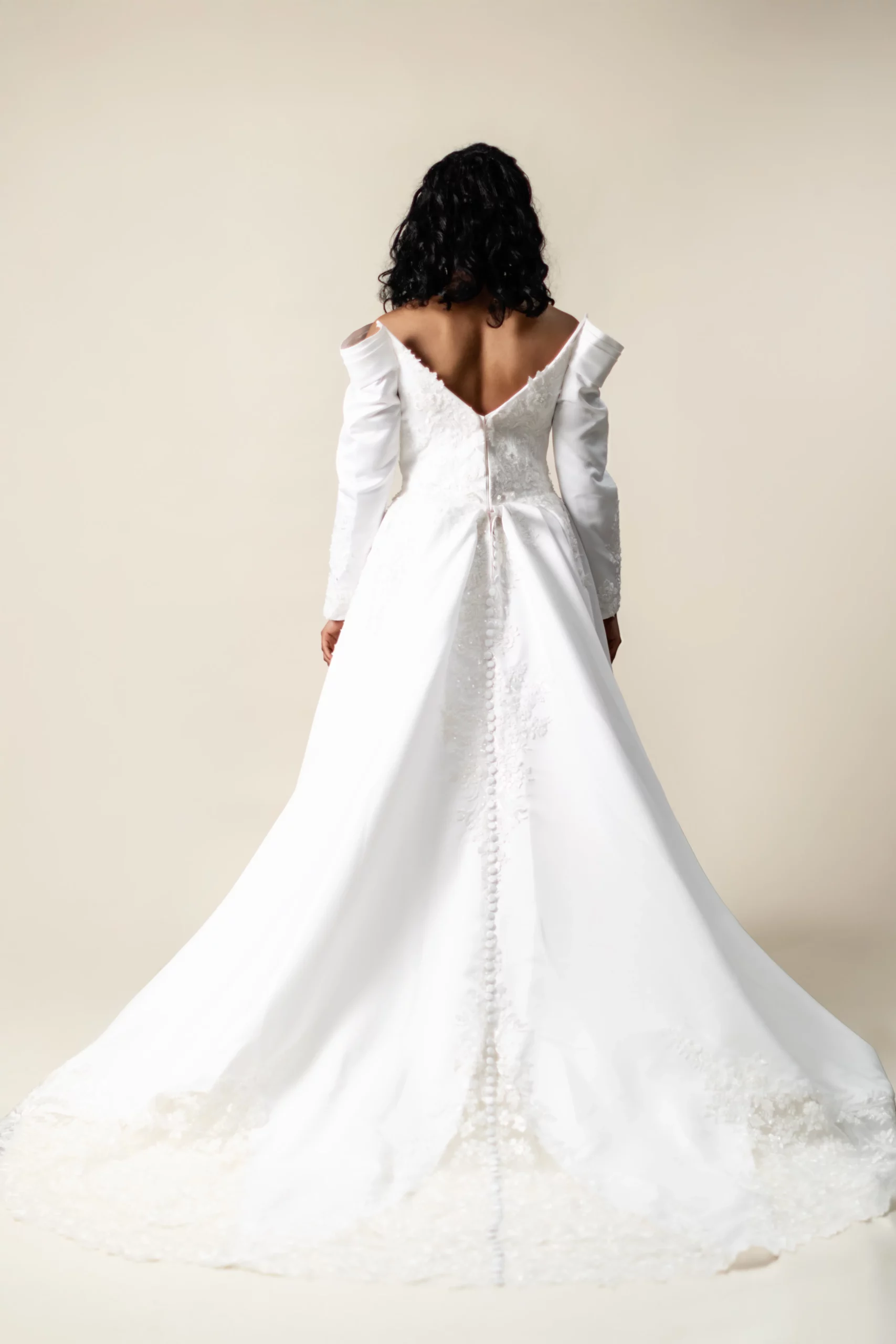 Full cathedral train with lace accents – Diana bridal gown