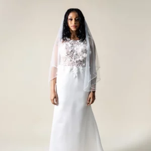 Juliana floral illusion lace fit-and-flare wedding dress – front view