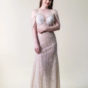 Aphrodite champagne beaded wedding dress – front full view
