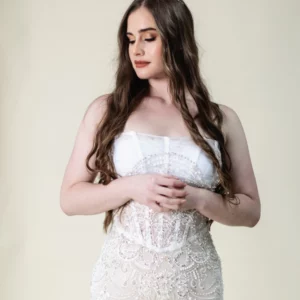 Celestia beaded mermaid wedding dress – front view with corset bodice