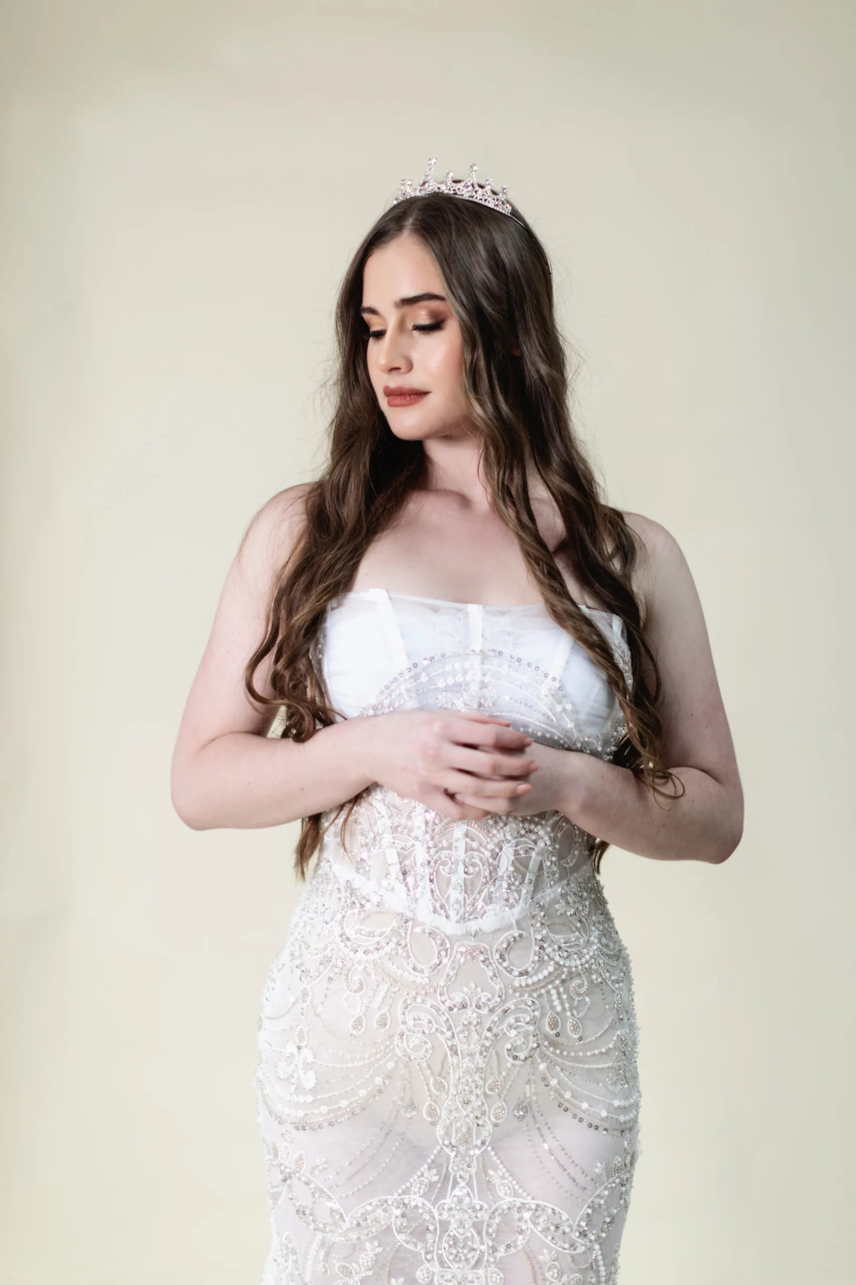 Celestia beaded mermaid wedding dress – front view with corset bodice