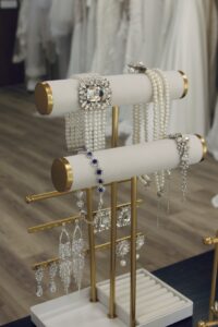 Luxury bridal boutique interior featuring elegant jewelry at Laurel & Lace in Atlanta